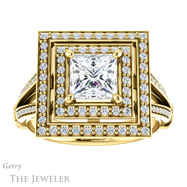 Princess Cut Forever One Moissanite Engagement Ring #GTJ1047-square-fo-y | Gerry The Jeweler Princess Cut Forever One Moissanite Engagement Ring #GTJ1047-square-fo-y