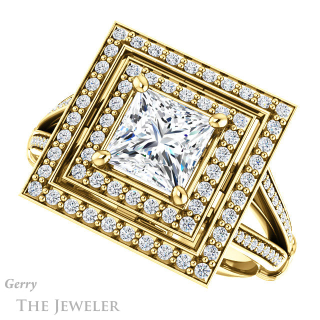 Princess Cut Forever One Moissanite Engagement Ring #GTJ1047-square-fo-y | Gerry The Jeweler Princess Cut Forever One Moissanite Engagement Ring #GTJ1047-square-fo-y