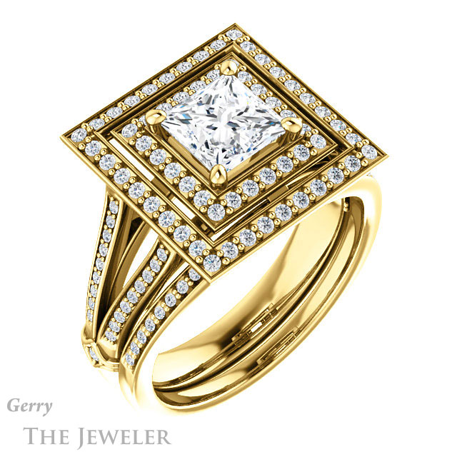 Princess Cut Forever One Moissanite Engagement Ring #GTJ1047-square-fo-y | Gerry The Jeweler Princess Cut Forever One Moissanite Engagement Ring #GTJ1047-square-fo-y