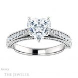 Heart Shaped Forever One Moissanite Engagement Ring #GTJ1049-heart-fb-w 1 Heart Shaped Moissanite Vintage Setting