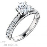 Round Cut Forever One Moissanite Engagement Ring #GTJ1049-round-fo-w 4 Round Cut Forever One Moissanite Engagement Ring #GTJ1049-round-fo-w