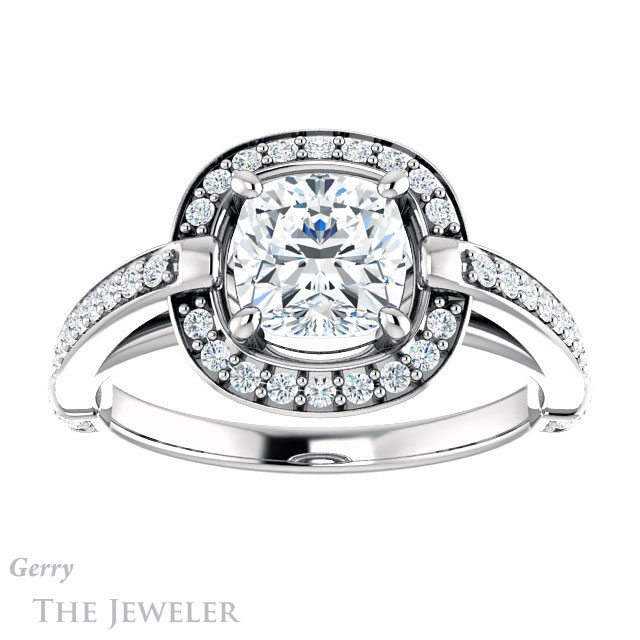 Cushion Cut Forever One Moissanite Engagement Ring #GTJ1051-cushion-fo-w