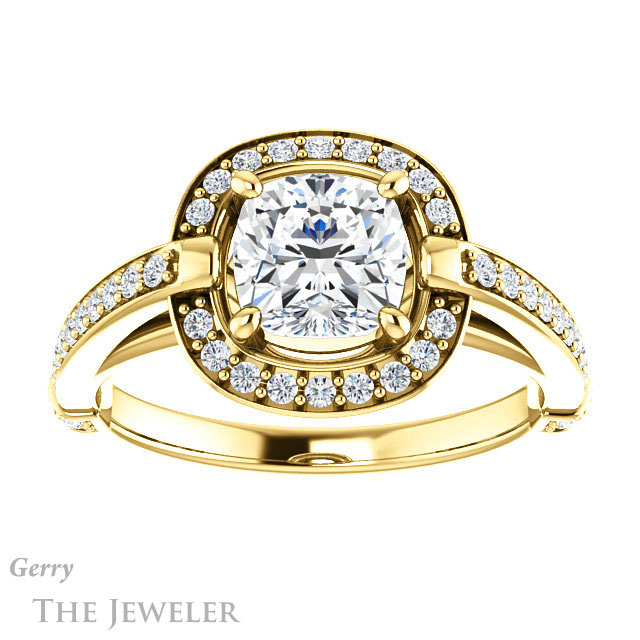 Cushion Cut Forever One Moissanite Engagement Ring #GTJ1051-cushion-fo-y 1 Cushion Cut Forever One Moissanite Engagement Ring #GTJ1051-cushion-fo-y