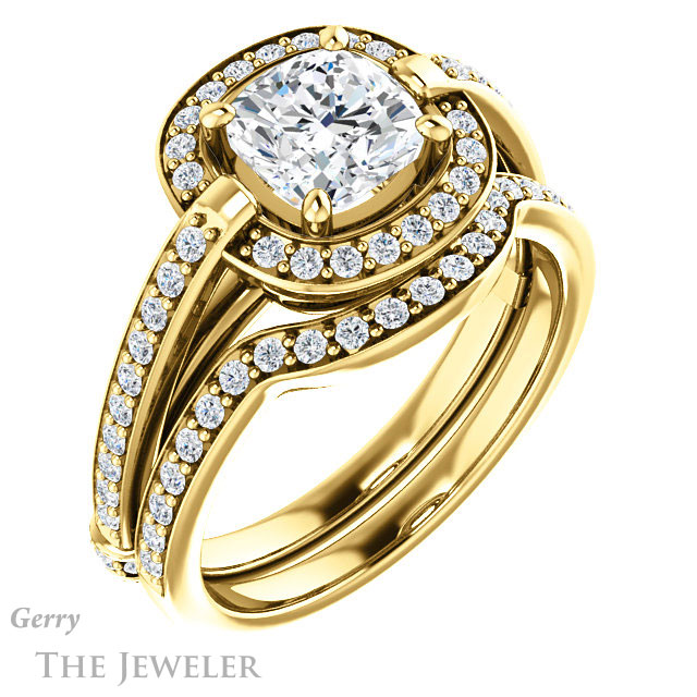 Cushion Cut Forever One Moissanite Engagement Ring #GTJ1051-cushion-fo-y 6 Cushion Cut Forever One Moissanite Engagement Ring #GTJ1051-cushion-fo-y