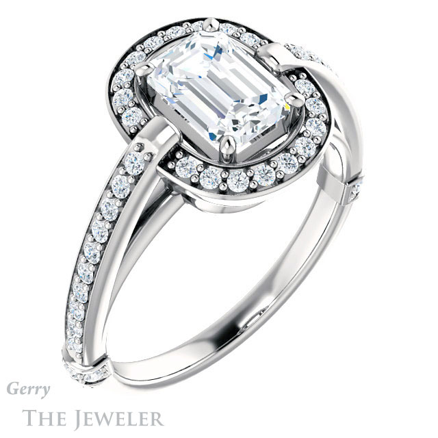 Emerald Cut Forever Brilliant Moissanite Engagement Ring #GTJ1051-emerald-fb-w