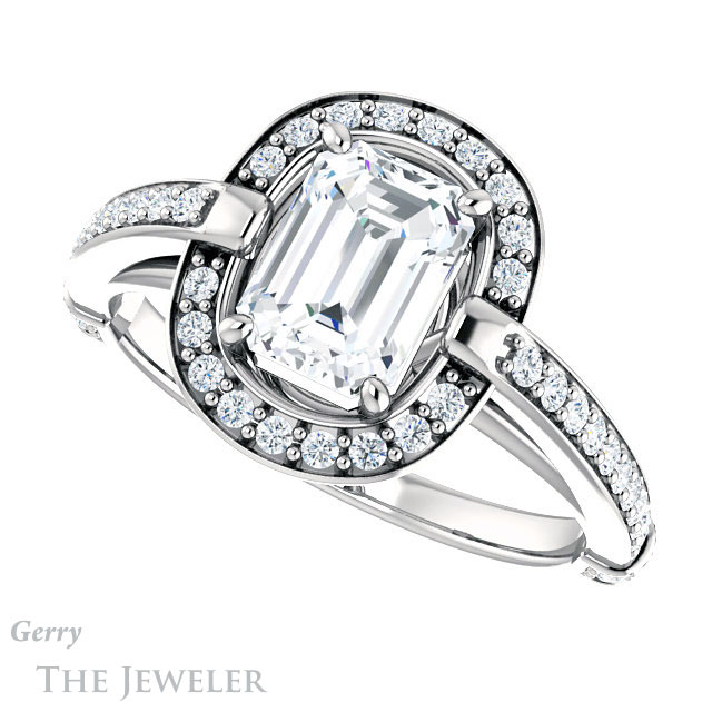 Emerald Cut Forever Brilliant Moissanite Engagement Ring #GTJ1051-emerald-fb-w