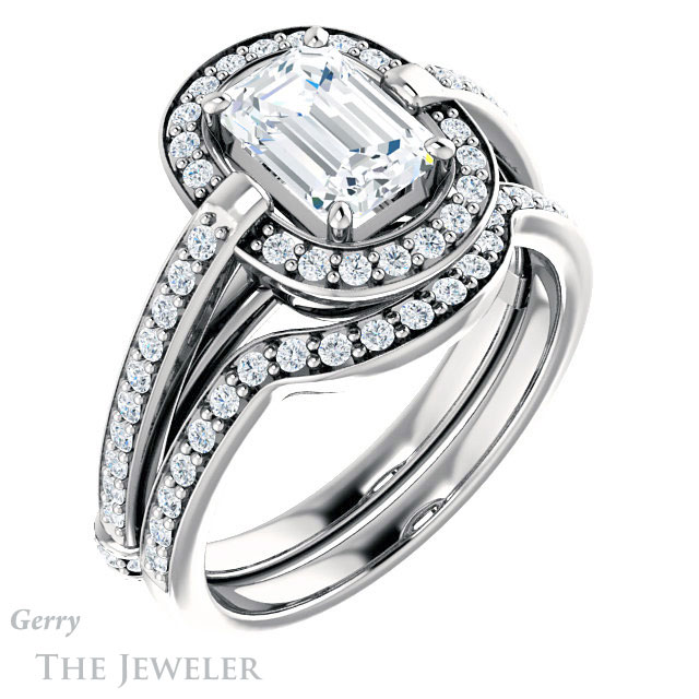 Emerald Cut Forever Brilliant Moissanite Engagement Ring #GTJ1051-emerald-fb-w