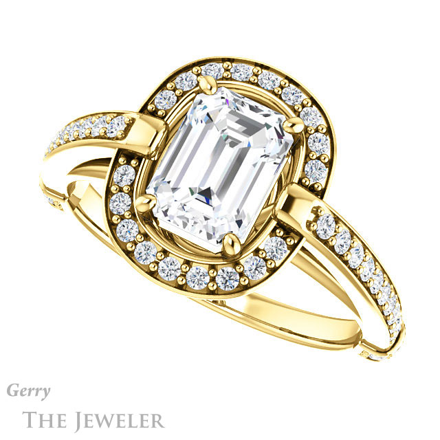 Emerald Cut Forever Brilliant Moissanite Engagement Ring #GTJ1051-emerald-fb-y