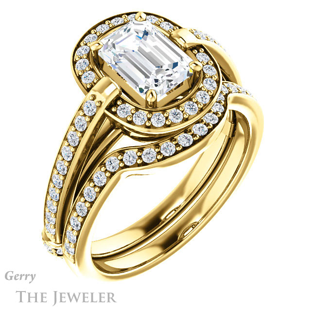 Emerald Cut Forever Brilliant Moissanite Engagement Ring #GTJ1051-emerald-fb-y