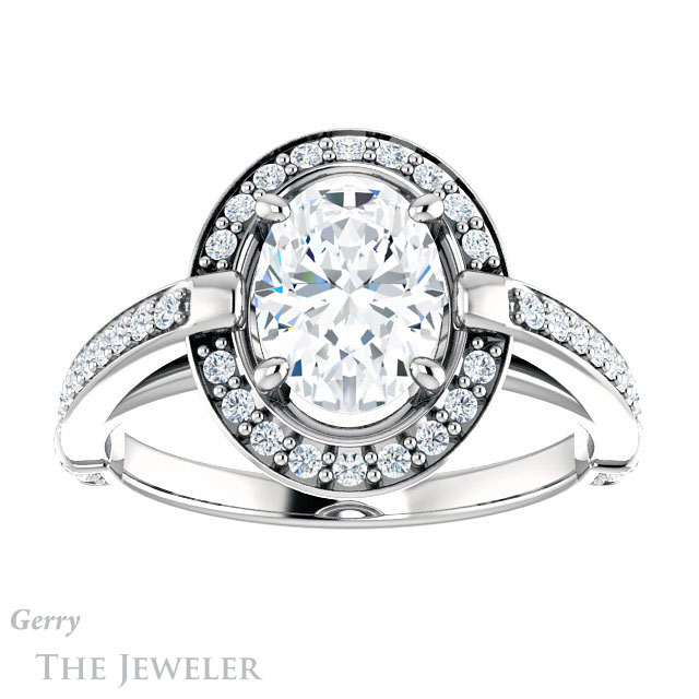 Oval Shaped Forever One Moissanite Engagement Ring #GTJ1051-oval-fo-w 1 Oval Shaped Forever One Moissanite Engagement Ring #GTJ1051-oval-fo-w
