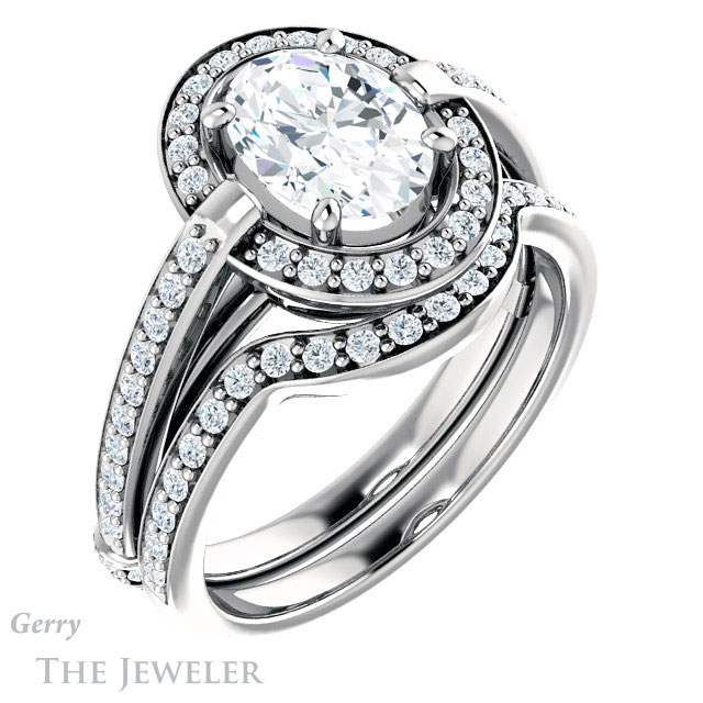 Oval Shaped Forever One Moissanite Engagement Ring #GTJ1051-oval-fo-w 6 Oval Shaped Forever One Moissanite Engagement Ring #GTJ1051-oval-fo-w