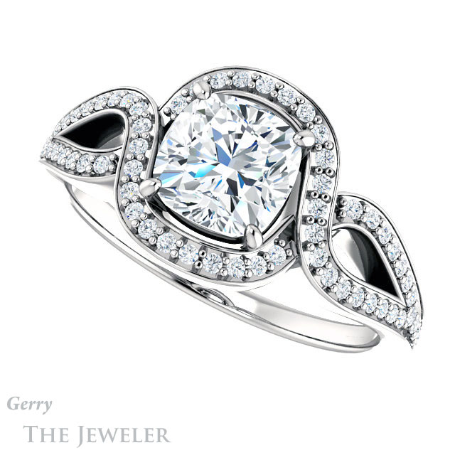 Cushion Cut Forever One Moissanite Engagement Ring #GTJ1052-cushion-fo-w 5 Cushion Cut Forever One Moissanite Engagement Ring #GTJ1052-cushion-fo-w