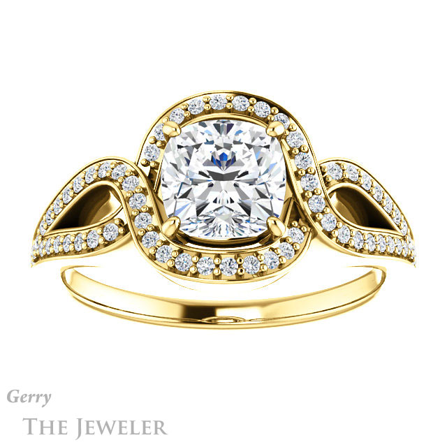 Cushion Cut Forever One Moissanite Engagement Ring #GTJ1052-cushion-fo-y 1 Cushion Cut Forever One Moissanite Engagement Ring #GTJ1052-cushion-fo-y