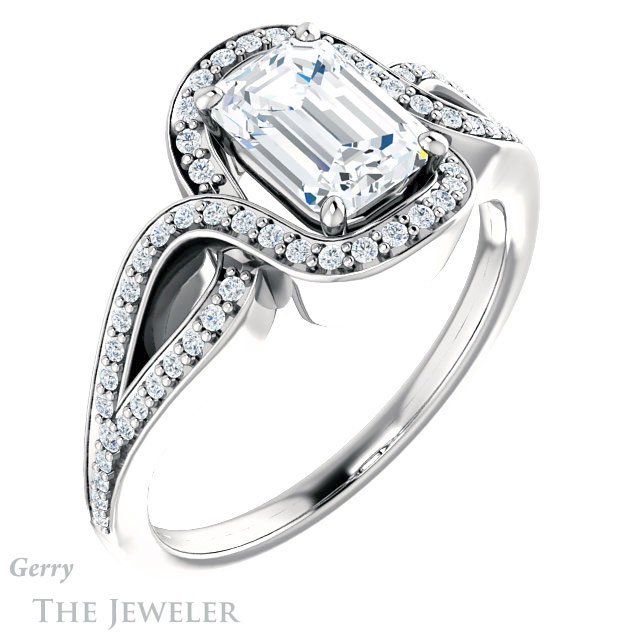 Emerald Cut Forever One Moissanite Engagement Ring #GTJ1052-emerald-fb-w 4 Emerald Cut Forever Brilliant Moissanite Engagement Ring #GTJ1052-emerald-fb-w