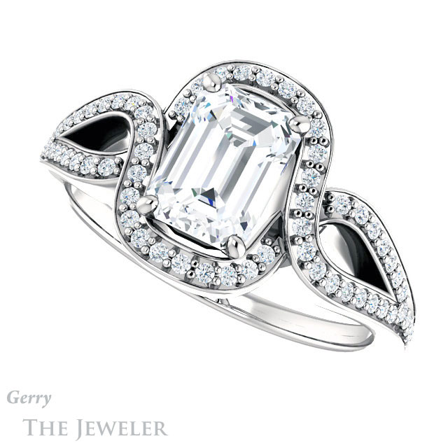 Emerald Cut Forever One Moissanite Engagement Ring #GTJ1052-emerald-fb-w 5 Emerald Cut Forever Brilliant Moissanite Engagement Ring #GTJ1052-emerald-fb-w