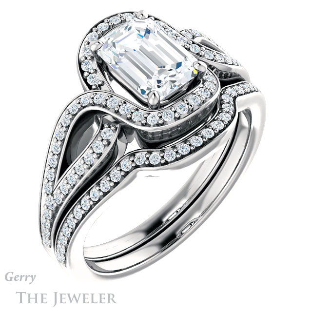 Emerald Cut Forever One Moissanite Engagement Ring #GTJ1052-emerald-fb-w 6 Emerald Cut Forever Brilliant Moissanite Engagement Ring #GTJ1052-emerald-fb-w