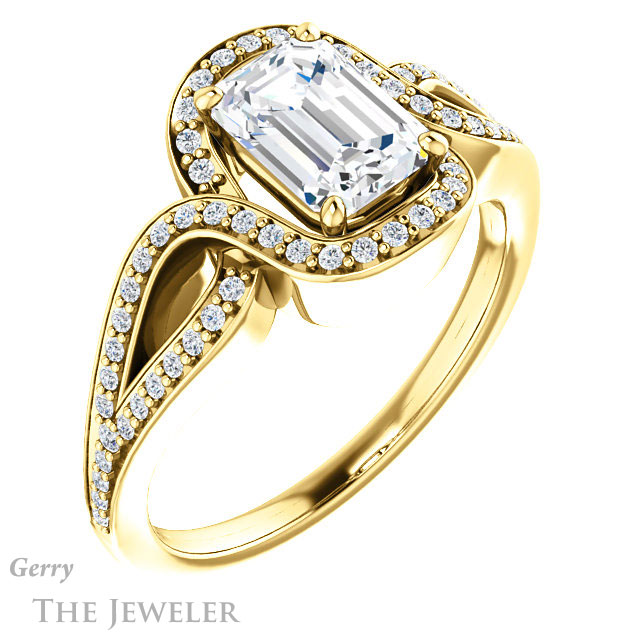 Emerald Cut Forever Brilliant Moissanite Engagement Ring #GTJ1052-emerald-fb-y