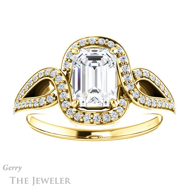 Emerald Cut Forever Brilliant Moissanite Engagement Ring #GTJ1052-emerald-fb-y