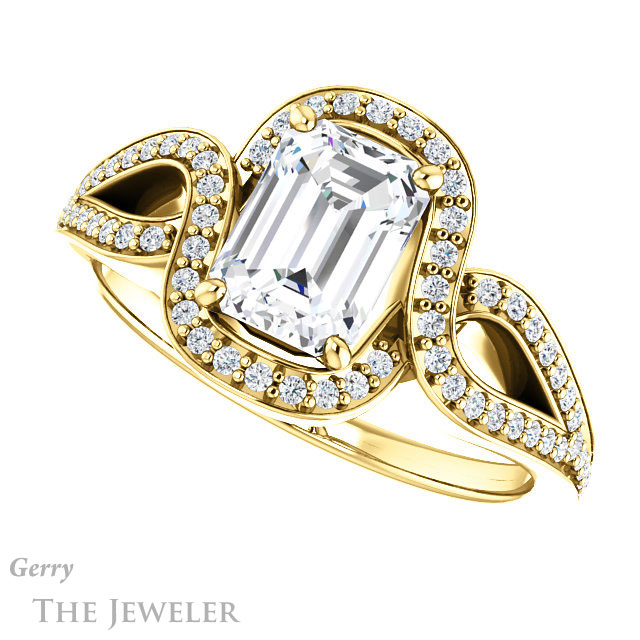 Emerald Cut Forever Brilliant Moissanite Engagement Ring #GTJ1052-emerald-fb-y