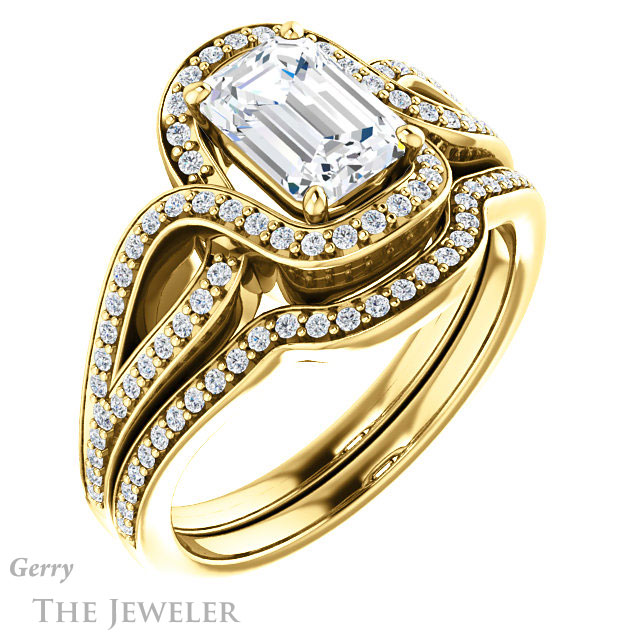 Emerald Cut Forever Brilliant Moissanite Engagement Ring #GTJ1052-emerald-fb-y
