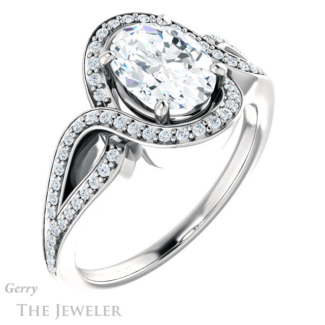 Oval Shaped Forever One Moissanite Engagement Ring #GTJ1052-oval-fo-w 4 Oval Shaped Forever One Moissanite Engagement Ring #GTJ1052-oval-fo-w
