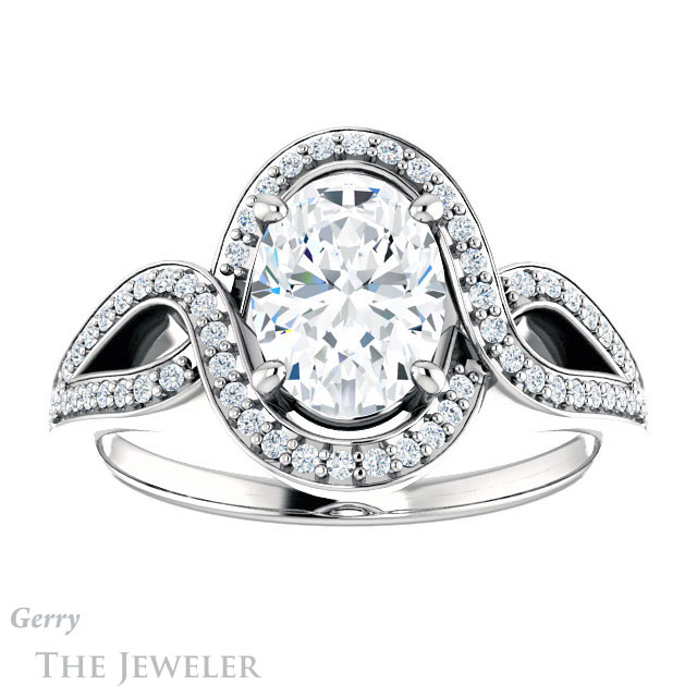 Oval Shaped Forever One Moissanite Engagement Ring #GTJ1052-oval-fo-w