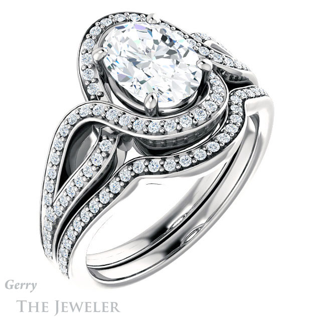 Oval Shaped Forever One Moissanite Engagement Ring #GTJ1052-oval-fo-w 6 Oval Shaped Forever One Moissanite Engagement Ring #GTJ1052-oval-fo-w
