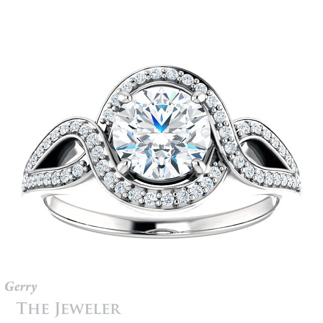 Round Cut Forever One Moissanite Engagement Ring #GTJ1052-round-fo-w 1 Round Cut Forever One Moissanite Engagement Ring #GTJ1052-round-fo-w