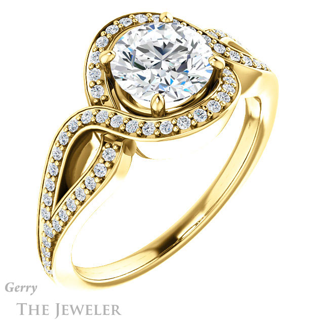 Round Cut Forever One Moissanite Engagement Ring #GTJ1052-round-fo-y