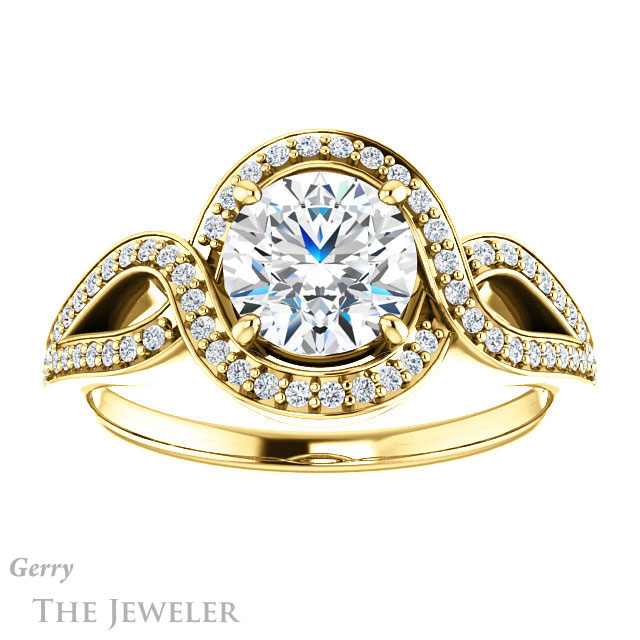 Round Cut Forever One Moissanite Engagement Ring #GTJ1052-round-fo-y