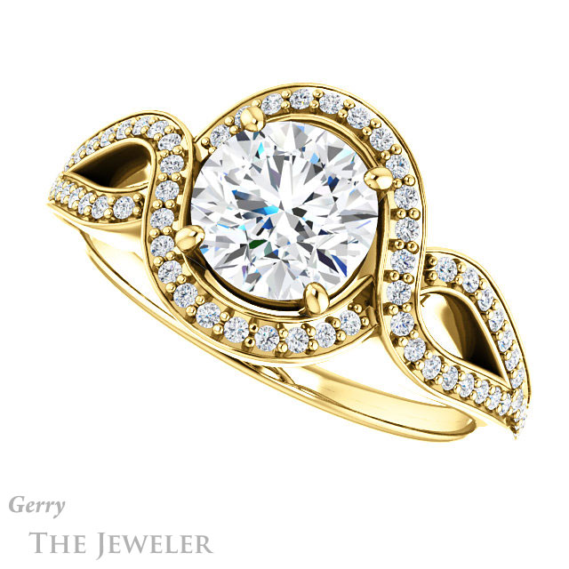 Round Cut Forever One Moissanite Engagement Ring #GTJ1052-round-fo-y