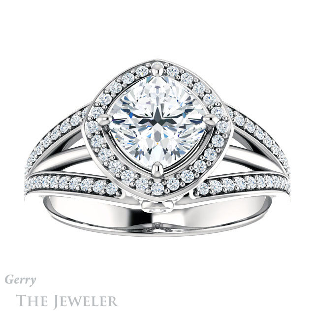 Cushion Cut Forever One Moissanite Engagement Ring #GTJ1053-cushion-fo-w