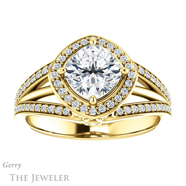Cushion Cut Forever One Moissanite Engagement Ring #GTJ1053-cushion-fo-y 1 Cushion Cut Forever One Moissanite Engagement Ring #GTJ1053-cushion-fo-y