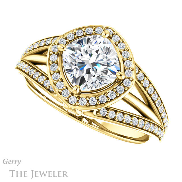 Cushion Cut Forever One Moissanite Engagement Ring #GTJ1053-cushion-fo-y 5 Cushion Cut Forever One Moissanite Engagement Ring #GTJ1053-cushion-fo-y
