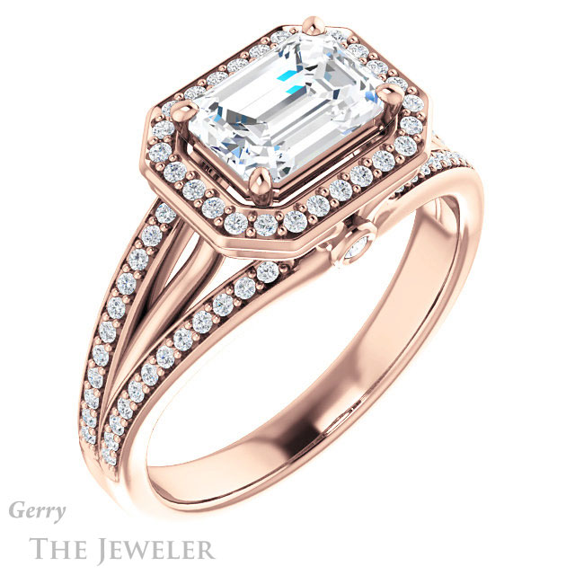 Emerald Cut Forever Brilliant Moissanite Engagement Ring #GTJ1053-emerald-fb-r