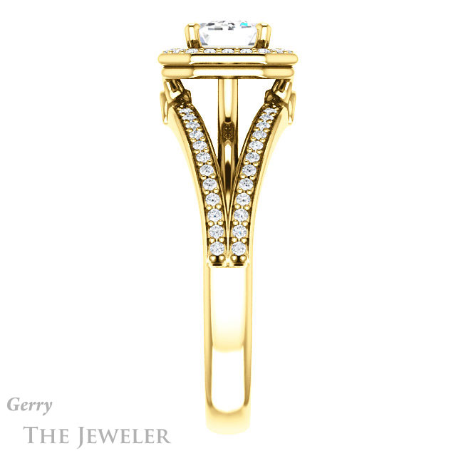 Emerald Cut Forever One Moissanite Engagement Ring #GTJ1053-emerald-fb-y 3 Emerald Cut Forever Brilliant Moissanite Engagement Ring #GTJ1053-emerald-fb-y