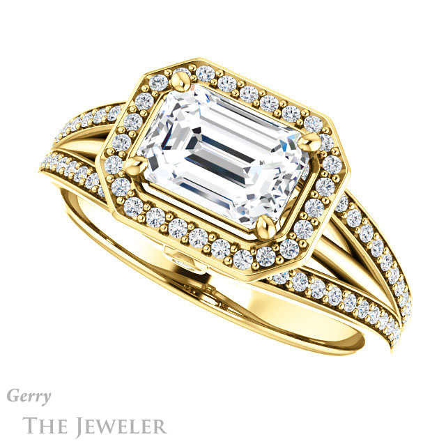 Emerald Cut Forever One Moissanite Engagement Ring #GTJ1053-emerald-fb-y 5 Emerald Cut Forever Brilliant Moissanite Engagement Ring #GTJ1053-emerald-fb-y
