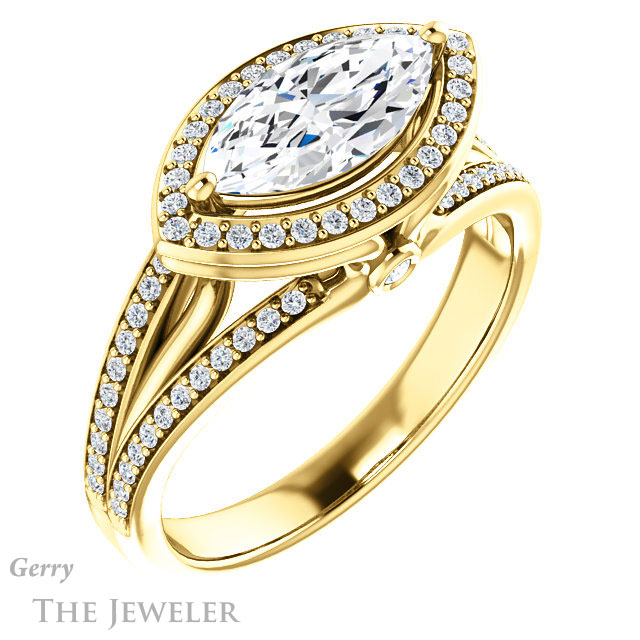 Marquise Cut Forever One Moissanite Engagement Ring #GTJ1053-marquise-fb-y 4 Marquise Cut Forever Brilliant Moissanite Engagement Ring #GTJ1053-marquise-fb-y