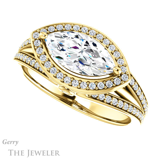 Marquise Cut Forever One Moissanite Engagement Ring #GTJ1053-marquise-fb-y 5 Marquise Cut Forever Brilliant Moissanite Engagement Ring #GTJ1053-marquise-fb-y