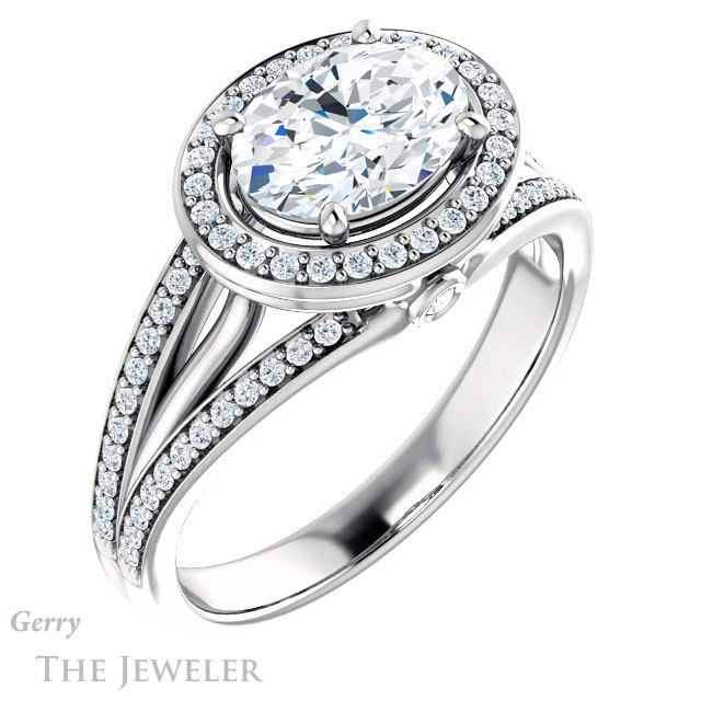 Oval Shaped Forever One Moissanite Engagement Ring #GTJ1053-oval-fo-w