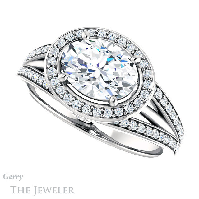 Oval Shaped Forever One Moissanite Engagement Ring #GTJ1053-oval-fo-w
