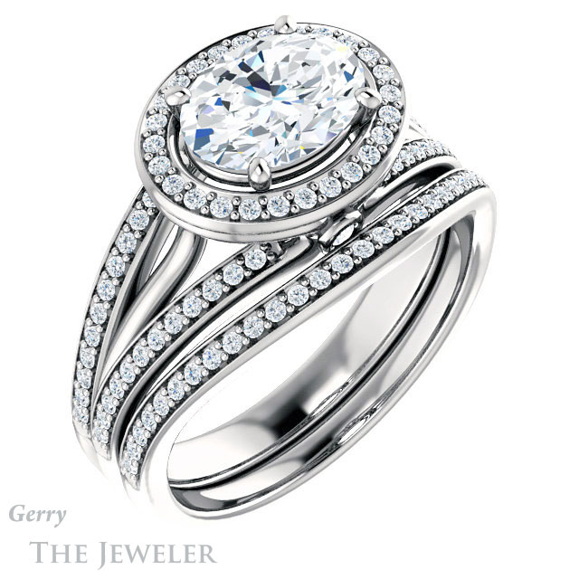 Oval Shaped Forever One Moissanite Engagement Ring #GTJ1053-oval-fo-w