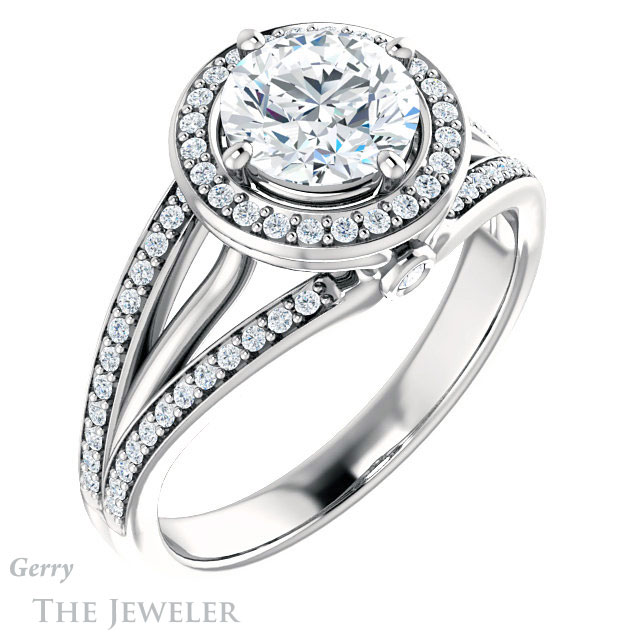 Round Cut Forever One Moissanite Engagement Ring #GTJ1053-round-fo-w