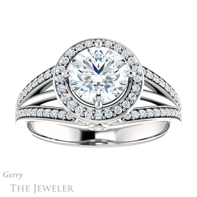 Round Cut Forever One Moissanite Engagement Ring #GTJ1053-round-fo-w