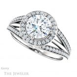 Round Cut Forever One Moissanite Engagement Ring #GTJ1053-round-fo-w