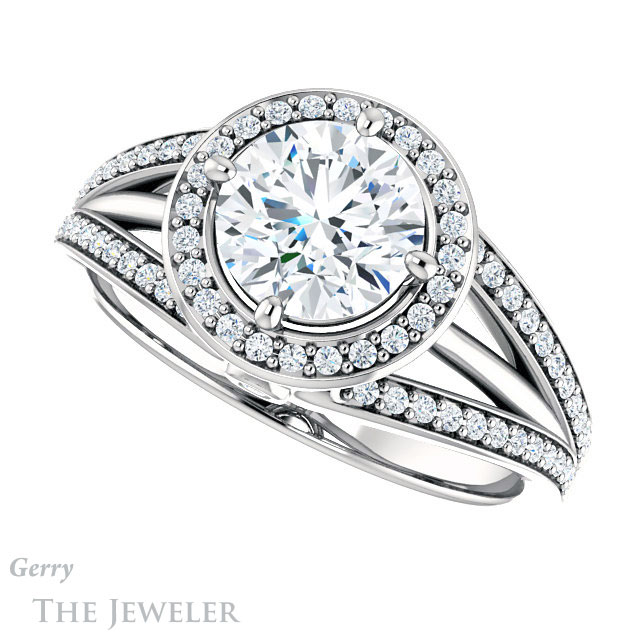 Round Cut Forever One Moissanite Engagement Ring #GTJ1053-round-fo-w
