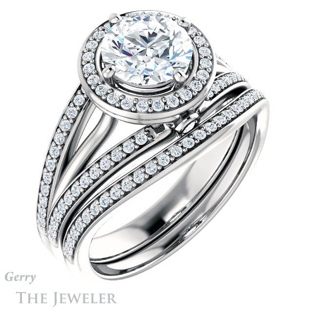 Round Cut Forever One Moissanite Engagement Ring #GTJ1053-round-fo-w