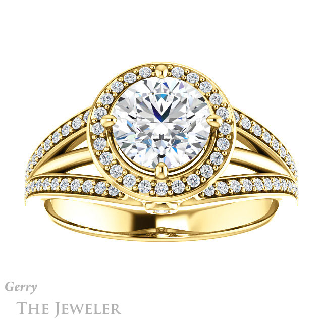 Round Cut Forever One Moissanite Engagement Ring #GTJ1053-round-fo-y