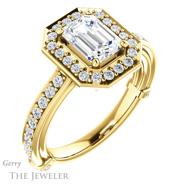 Emerald Cut Forever One Moissanite Engagement Ring #GTJ1055-emerald-fb-y | Gerry The Jeweler Emerald Cut Forever Brilliant Moissanite Engagement Ring #GTJ1055-emerald-fb-y