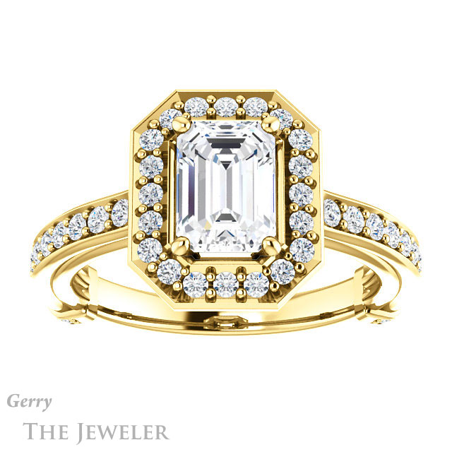Emerald Cut Forever One Moissanite Engagement Ring #GTJ1055-emerald-fb-y | Gerry The Jeweler Emerald Cut Forever Brilliant Moissanite Engagement Ring #GTJ1055-emerald-fb-y